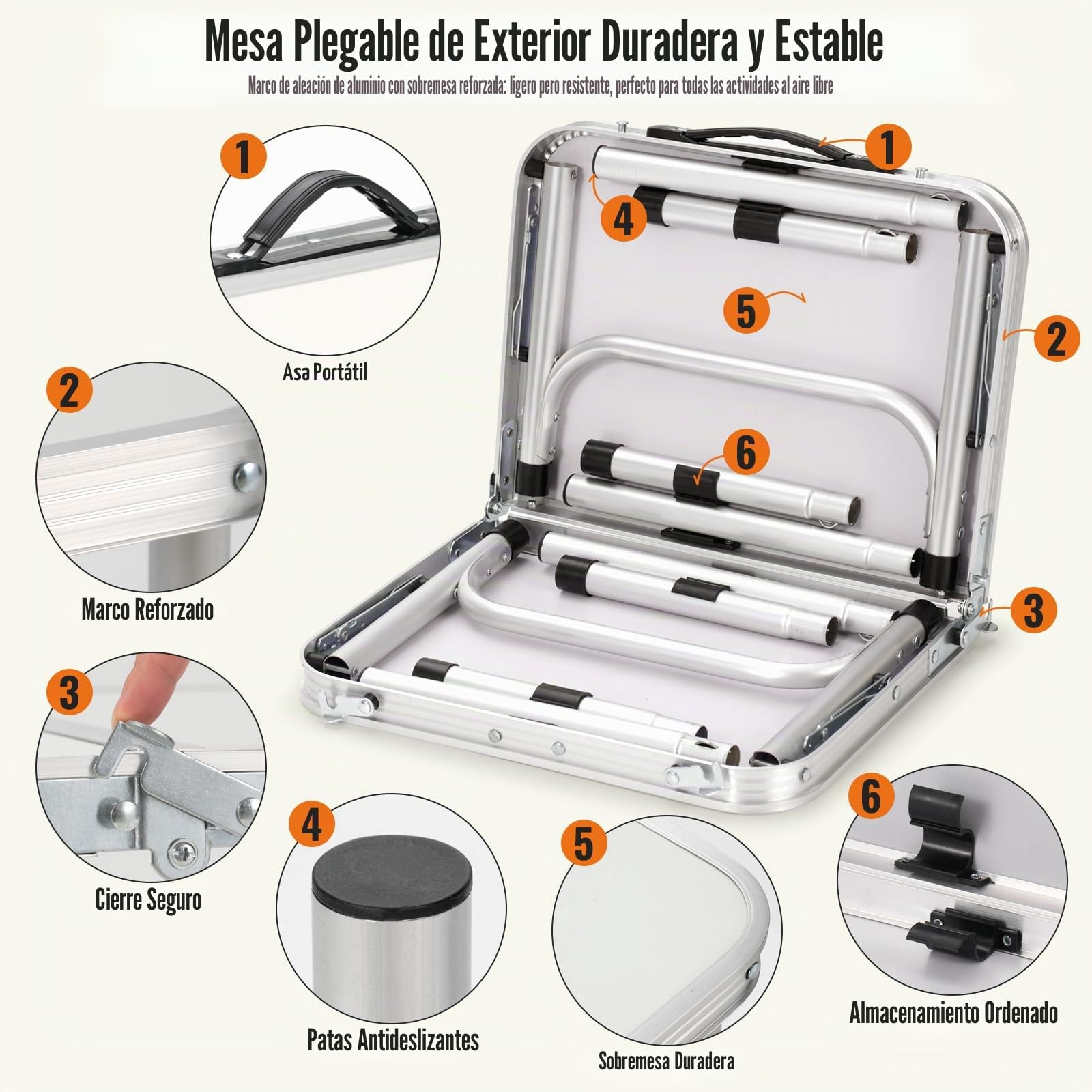 Velway Mesa Plegable Camping 60x40cm Portátil Aluminio