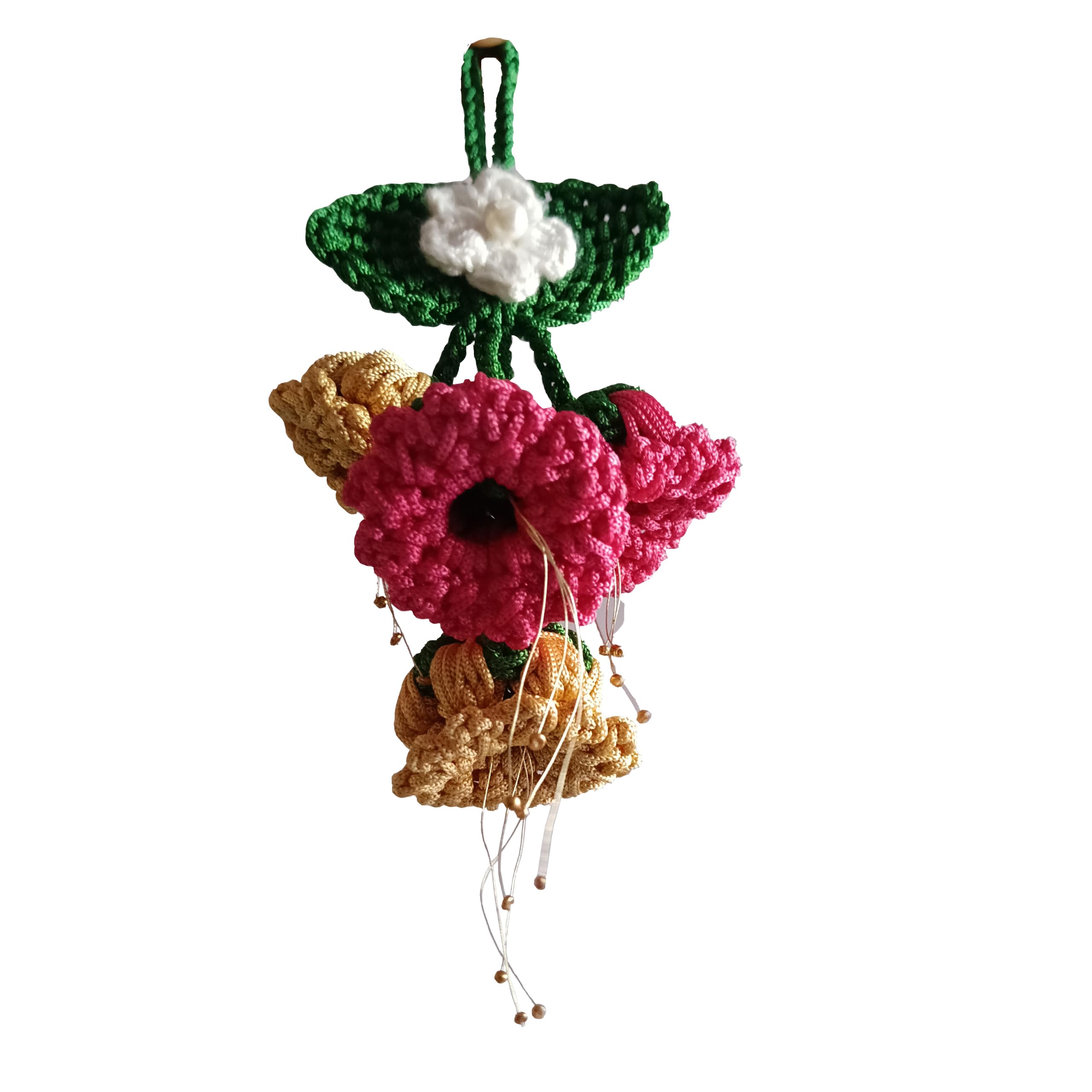 Handcrafted Floral Car Hanging Decoration, Multiple Color Flowers with Green Vine, Decorative Dashboard Accessory (Sandal, Pink)-image-23