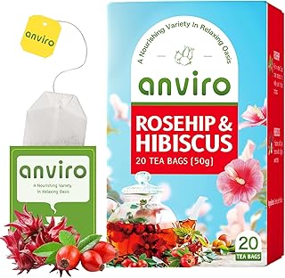 Rosehip & Hibiscus Tea Bags, Caffeine Free, Tart & Fruity Herbal Blend with Dried Hibiscus Flowers & RoseHip, Individually Wrapped Bags, No Artificial Sugar Added, 20 Counts