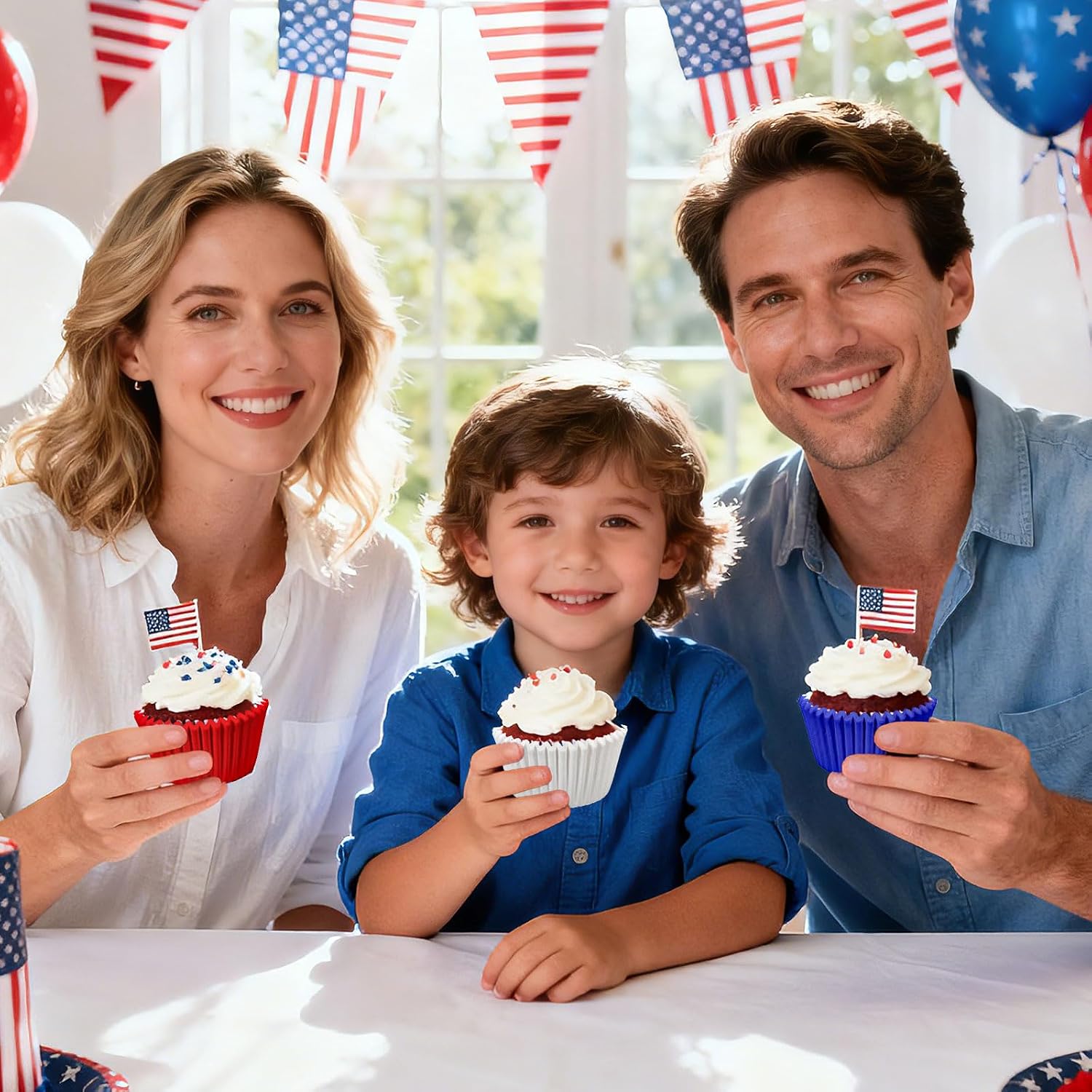 Whaline 300Pcs Baseball Cupcake Liners Paper Baking Cups Blue Red White Patriotic Standard Muffin Cupcake Wrappers for July 4th Independence Day Birthday Party Supplies Table Decor