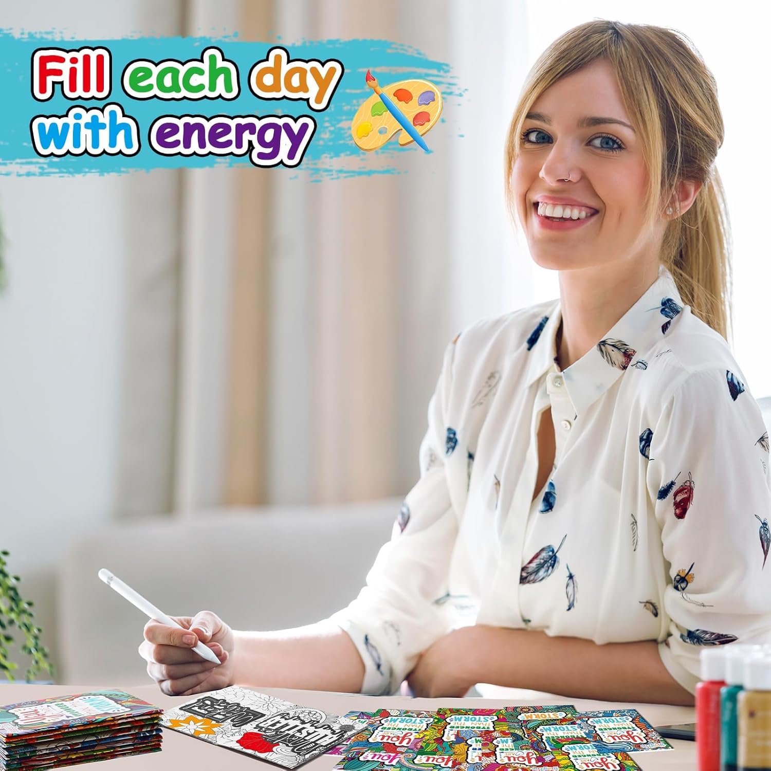 144Pcs Mini Inspirational Coloring Book for Adults Kids Bulk Activity Books with Positive Quote DIY Motivational Drawing with Flower Gifts Stress Relieving Holiday Party Favors Goodie Bag Filler Gifts