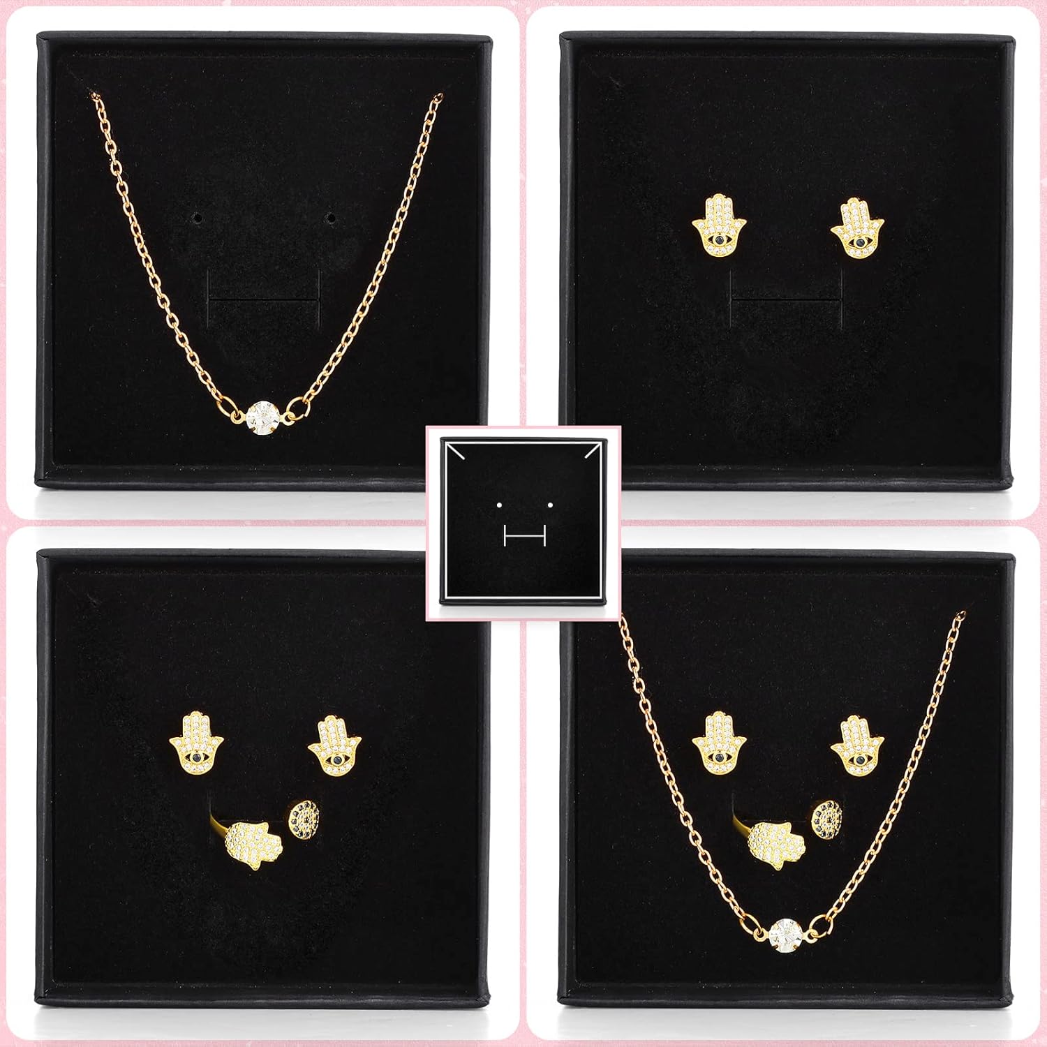 Kenning 24 Packs Necklace Boxes Bulk Black Velvet Jewelry Gift Boxes Small Cardboard Earring Ring Case with Cushion(Cardboard)