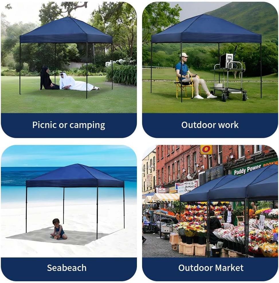 10x10 Pop Up Canopy Tent with 2 Sidewalls, Easy Up Canopy Upgraded Outdoor Party Sun Shade Tent Portable Gazebo for Beach Camping Events with Carry Bag and 4 Sand Bags (Navy Blue-New)