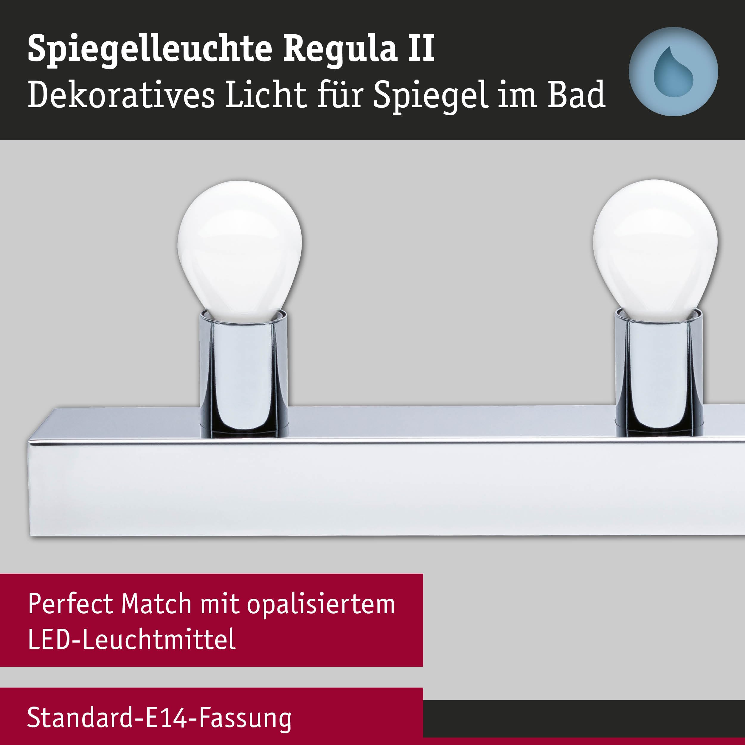 Paulmann 5317 Set Spiegelleuchte Regula II inkl. Leuchtmittel 3-flammig E14 2700K 3x470lm 230V 3x4,5W dimmbar Chrom, Opal
