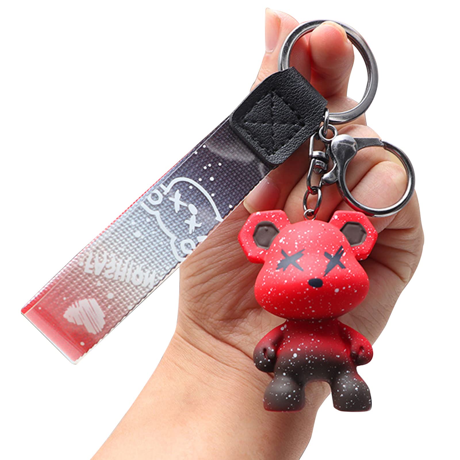 Women/Men/Girl/Boy Cute Bear Keychain - Gradient Color Resin Keychain — Easy to Carry Cute Animal Pendant Metal Key Ring — Can Be Used for Wallet, Car Keys, Backpack, School Bag, Handbag (Red)