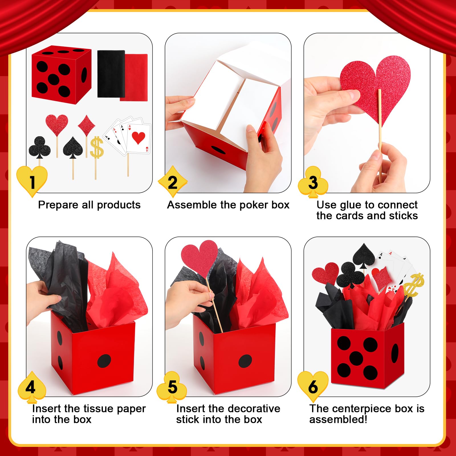 Casino Geburtstag Deko Las Vegas Poker Tischdecke Spielkarte HAPPY BIRTHDAY Girlande Casino Nacht Partydeko Spieleabend Dekoration Wimpelkette Geburtstagsdeko Rot Schwarz