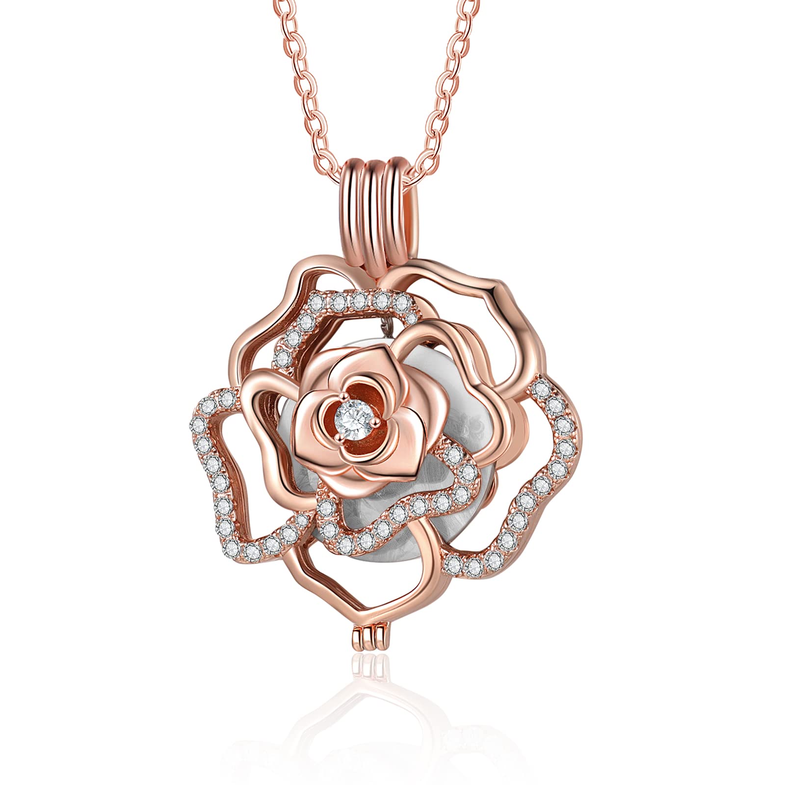 Locket Necklace for Women, Rose Locket Necklace, Heart Locket Necklace That Holds Pictures Locket Pe