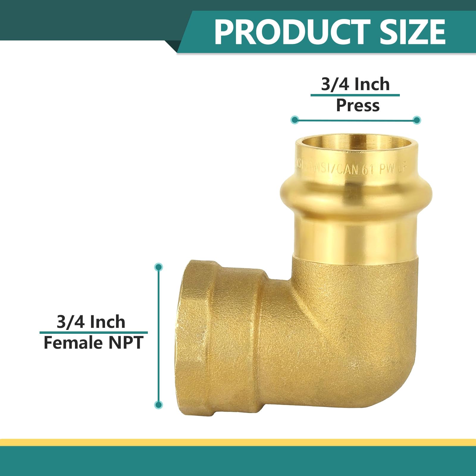 Paquete de 10 prensas de 3/4 pulgadas x codo NPT hembra de 3/4 pulgadas, accesorios de latón para conexión de tubería de cobre