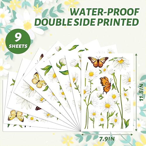 Miniatura 5 de JarThenaAMCS 123 calcomanías de ventana de margaritas de primavera y verano con diseño floral de mariposa para ventana, calcomanías de vidrio de