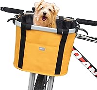 Vista 8 de RAYMACE Cesta de bicicleta para perros, cesta para manubrio de bicicleta delantera, plegable, desmontable, de liberación rápida, fácil de instalar
