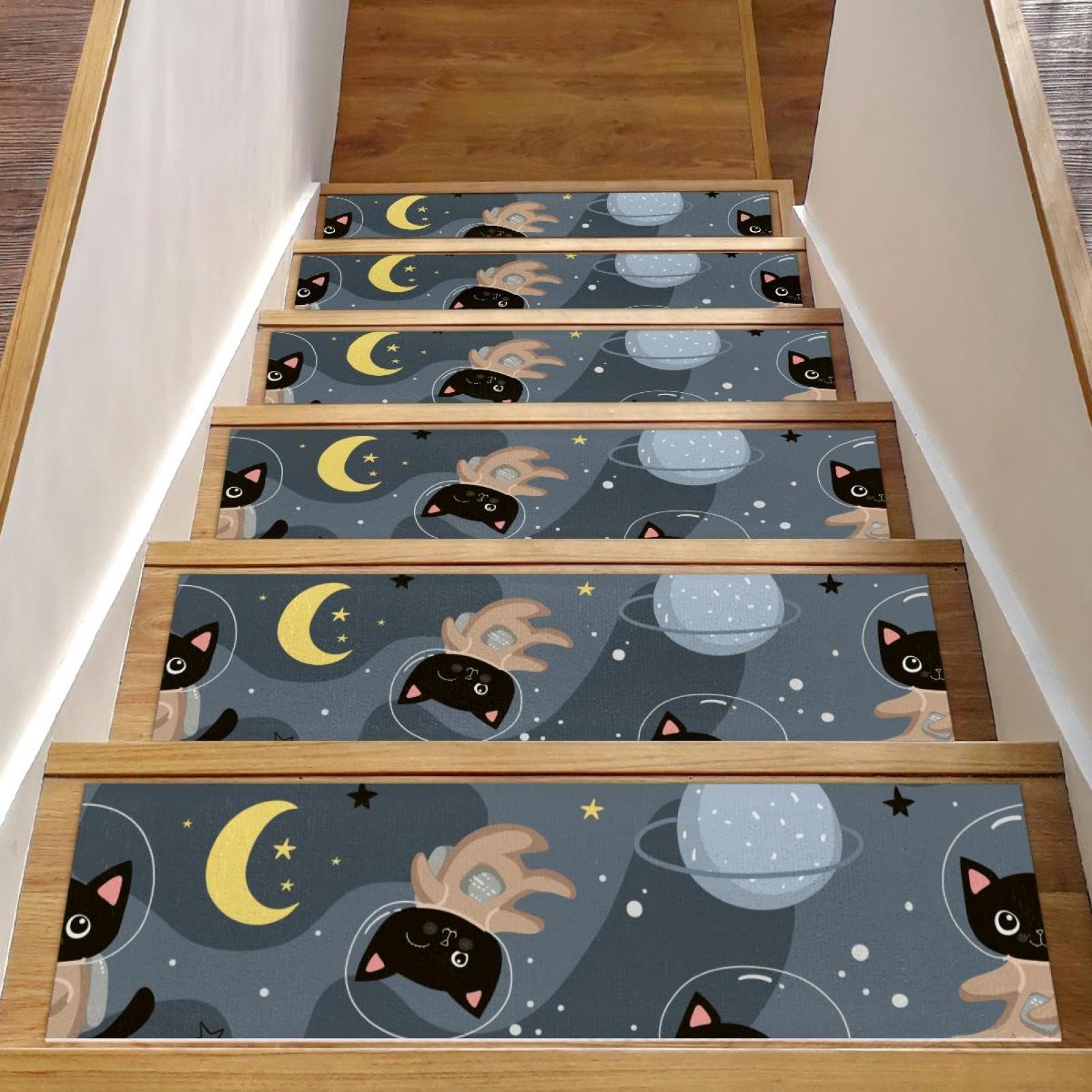 Peldaños antideslizantes para ancianos Cute Cats Helmets alfombras de madera lavables interiores