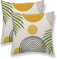 Vista 15 de Juego de 2 fundas de almohada bohemias de 20 x 20 pulgadas, con hojas bohemias abstractas de mediados de siglo, decorativas, para exteriores, fundas