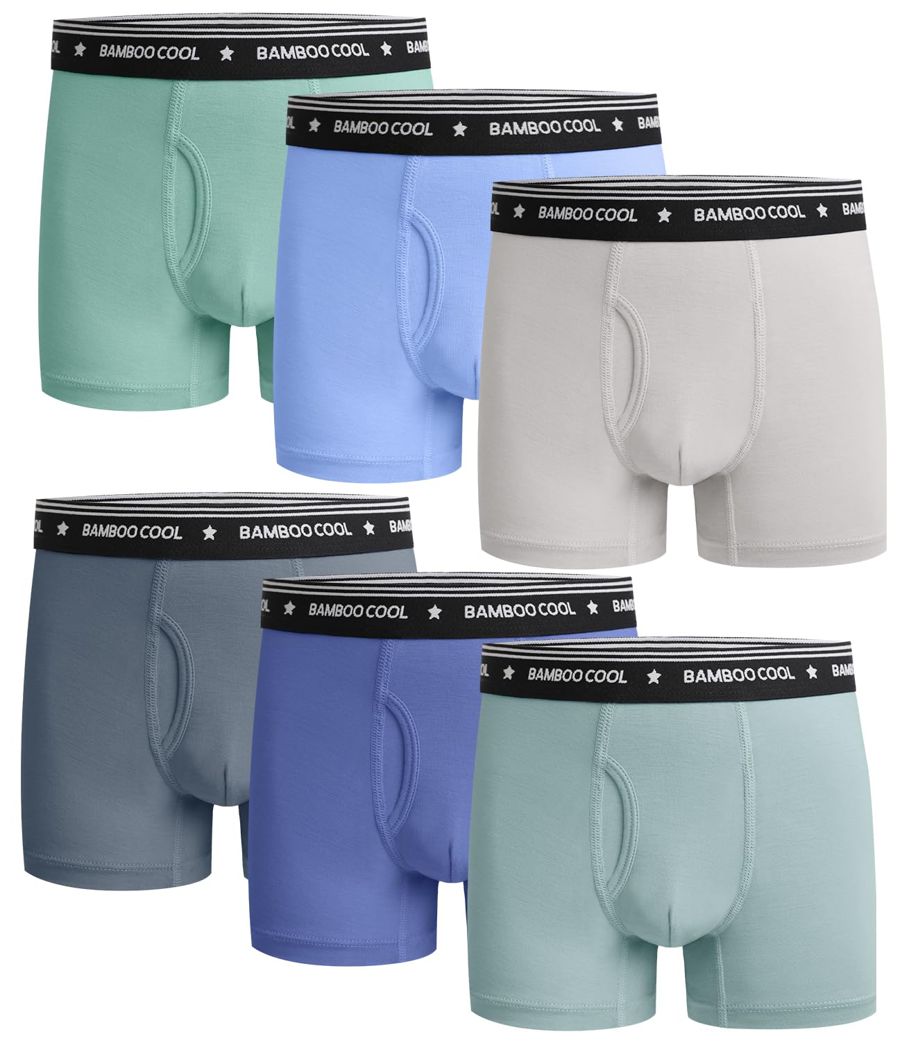 BAMBOO COOL Boys Underwear Lightweight Breathable Moisture-Wicking Boxer Briefs U-open Pouch Ultra Soft Tag Free 6-Pack