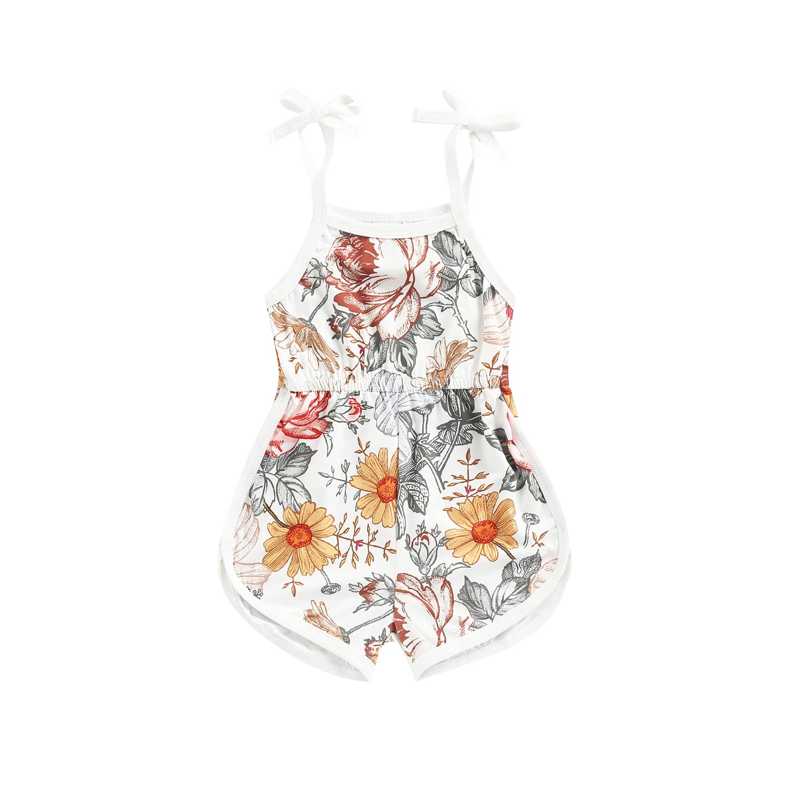 WZTYYDS Toddler Baby Girl Summer Clothes Floral Romper Tie-Up Strap Halter Jumpsuit Infant Summer Sling Playsuit 6M-3T