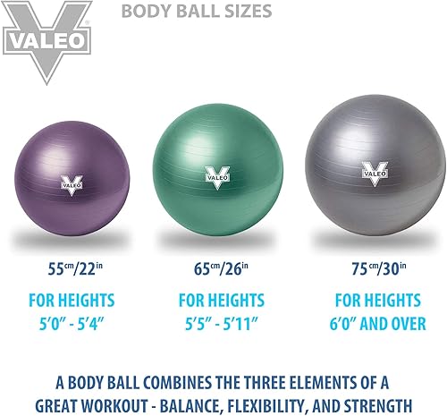 Miniatura 4 de Valeo Pelota corporal de ejercicio  Grado profesional anti-estallido, pelota de equilibrio para pilates, yoga, entrenamiento de estabilidad y