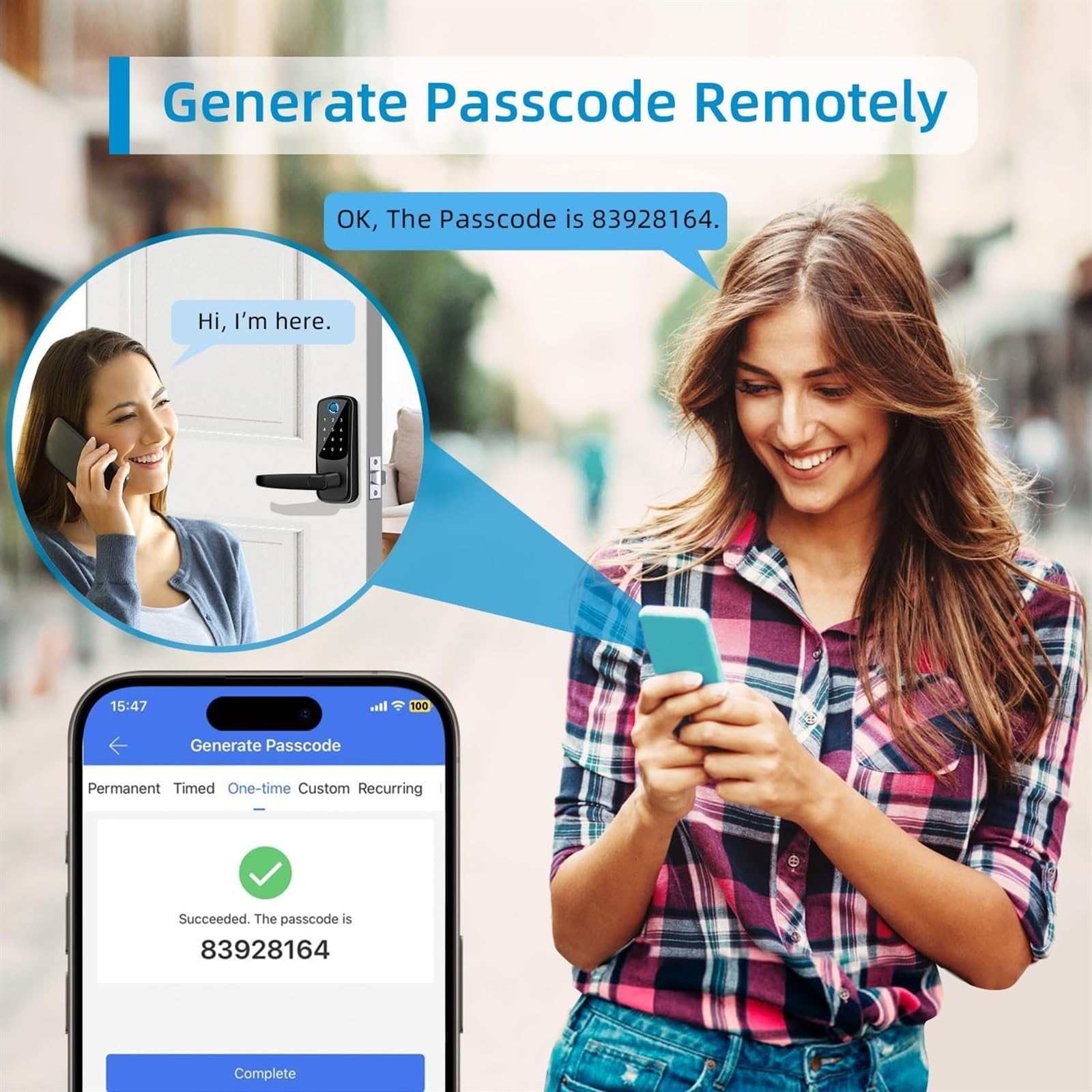 Serratura Smart, Smart Lock 5 in 1 Serratura for porta con maniglia Tecnologia biometrica Funzione di memoria di archiviazione Controllo APP,per camere da letto, uffici e hotel(Noir)