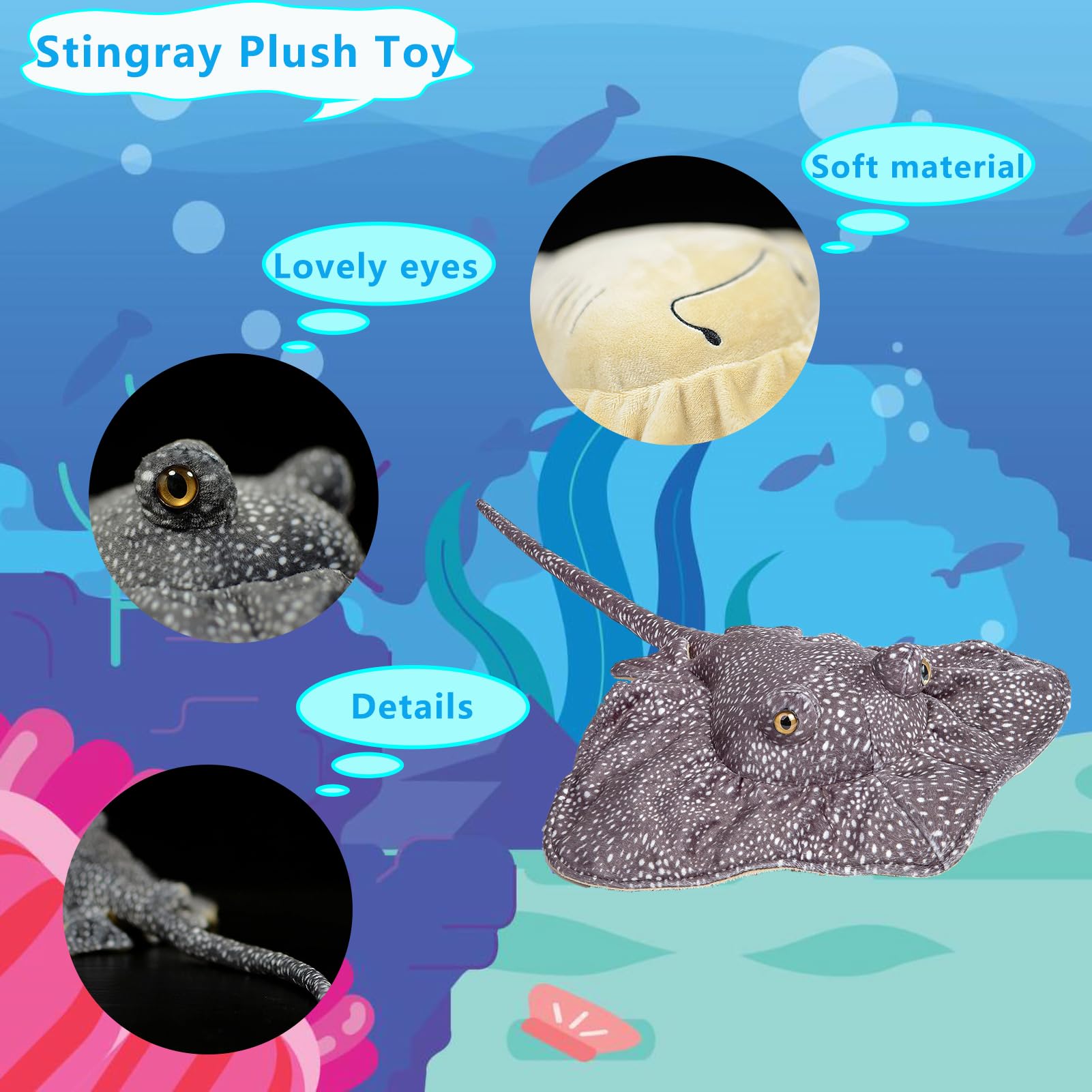 Capybaraflying Simulation Ray Plush Toy, Cambrian Ancient Creatures Lifelike Leopard Stingray - Image 4