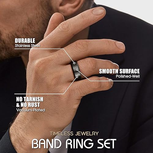 Miniatura 4 de Jstyle Anillos de acero inoxidable para hombres anillo de boda Cool Simple Band de 0315in de ancho 3 piezas A Set Acero inoxidable