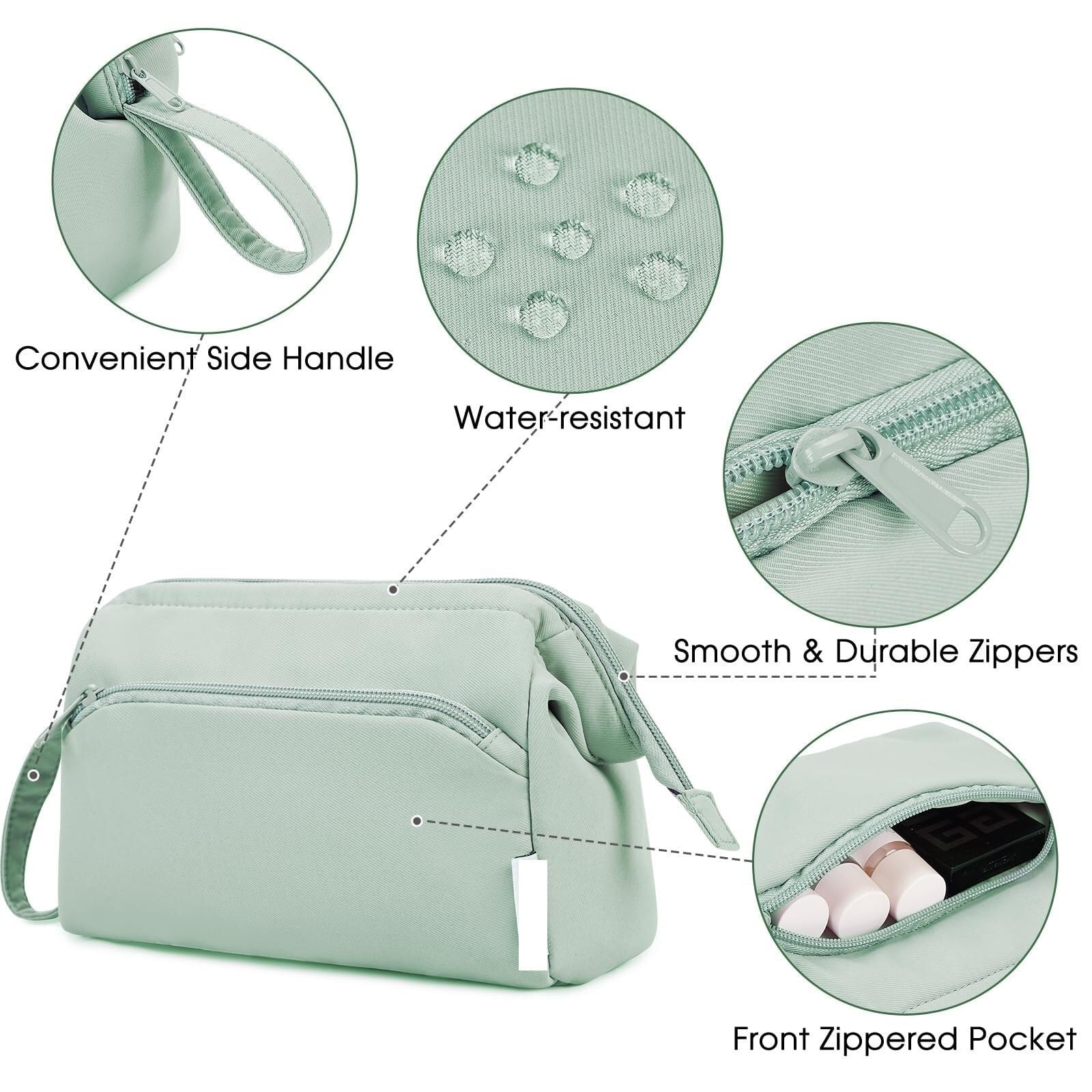 Portátil para Viaje Bolsas Bolsa de cosméticos for mujer, bolsa de cosméticos de apertura amplia, bolsa de almacenamiento de cosméticos de viaje, bolsa de aseo cosmética Organizador Maquillaje(Grün)