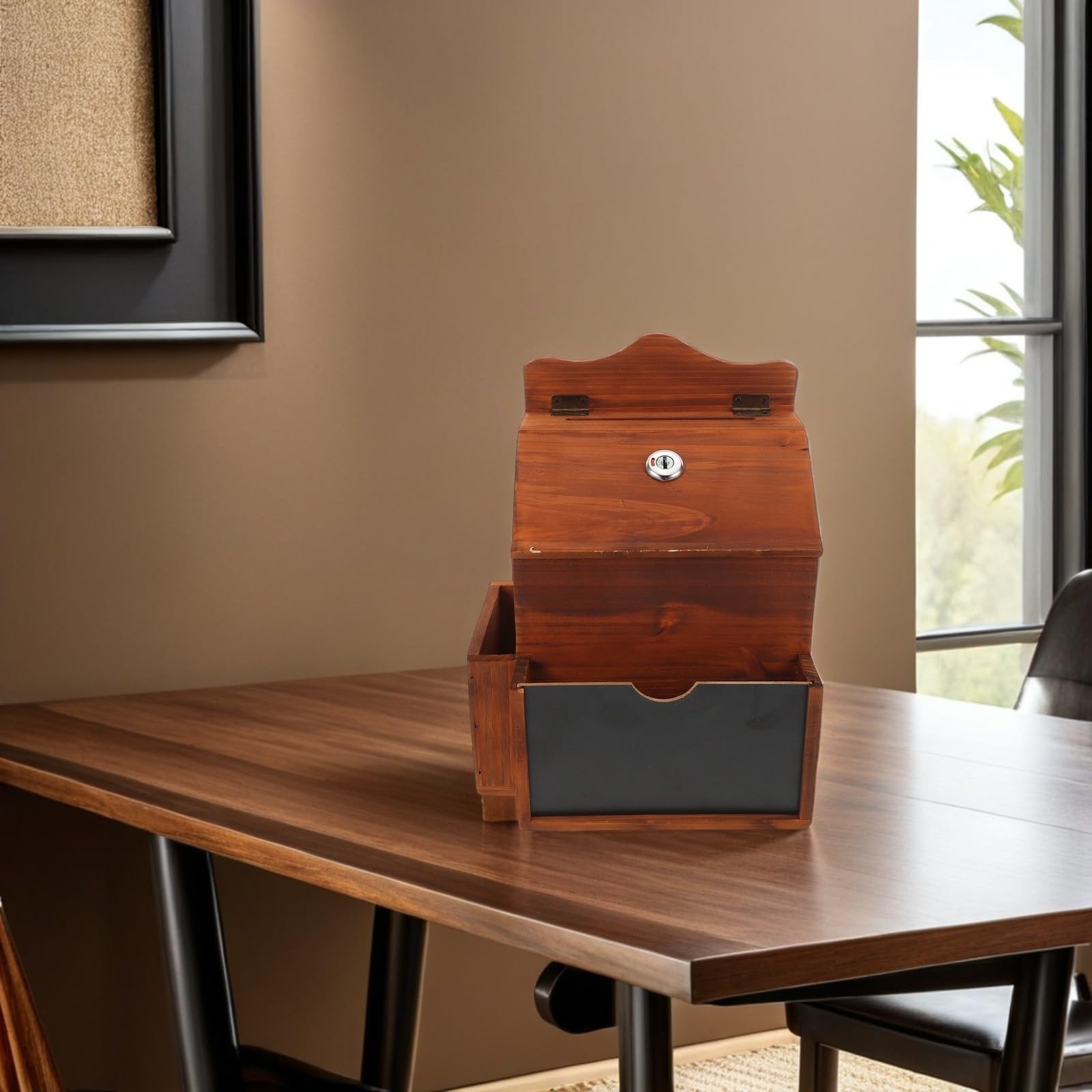 Caja de Sugerencias de Madera Café con Cerradura para Iglesia y Oficina