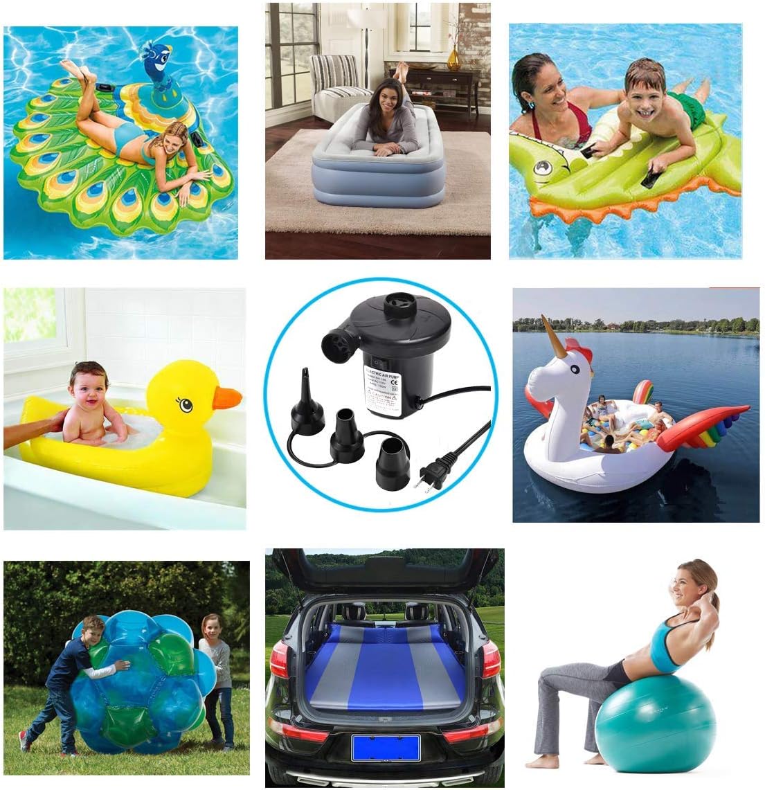 sanipoe Electric Inflatable Deflated Air Pump, Quick-Fill Inflator Pump for Blow Up Pool Toys Air Mattress Rafts Floats : Sports & Outdoors