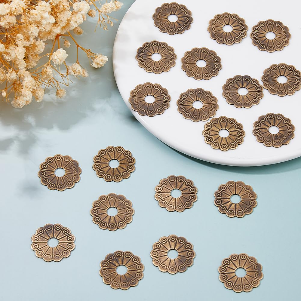 SUPERFINDINGS 20Pcs Brass Backplate Washers 2.4cm Classical Furniture Decoration Gasket Flower Hardware Accessories for Box Handles Knobs Furniture Cabinet Antique Bronze - Image 4