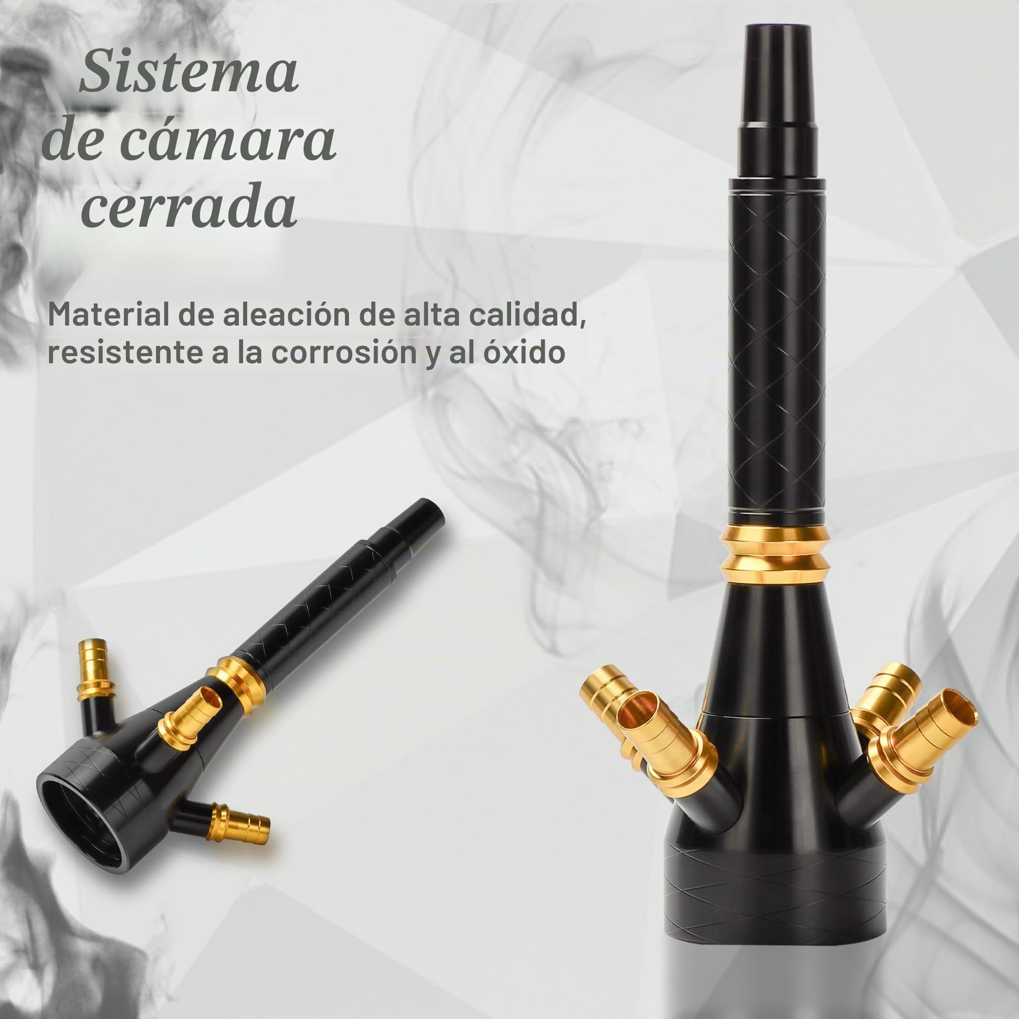 Cachimba Chisha 2 Mangueras Set - Completo con Accesorios para Cachimba de Acero Inoxidable Columna de Humo para Cachimba (Negro)