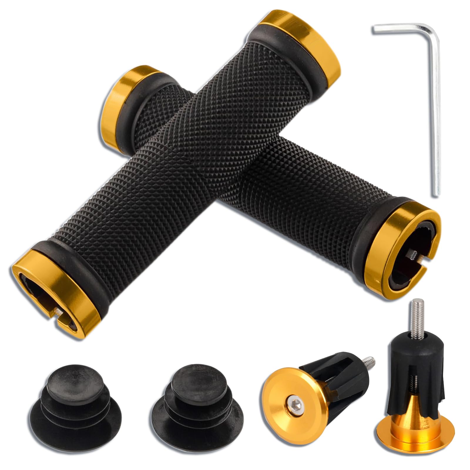 Manopole per bicicletta, mountain bike, BMX, con tappo in alluminio e chiave a brugola, impugnature antiscivolo per mountain bike da 22,2 mm