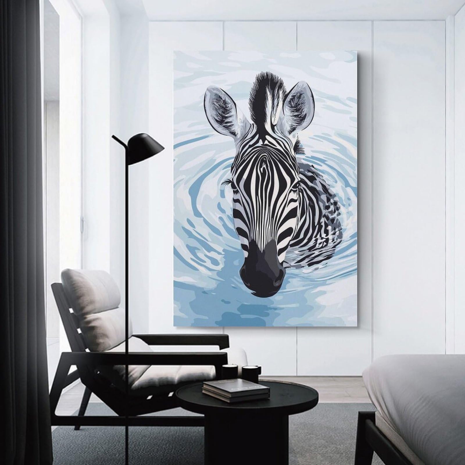 Junmoney Unframe-Style-24 Wall Decor Canvas Print Zebra In Water Digital Art, 24X36inch(60X90cm), For Bedroom Walls, Guest Spaces Or Lounges, Decorative Wall Art For Cosy Rooms