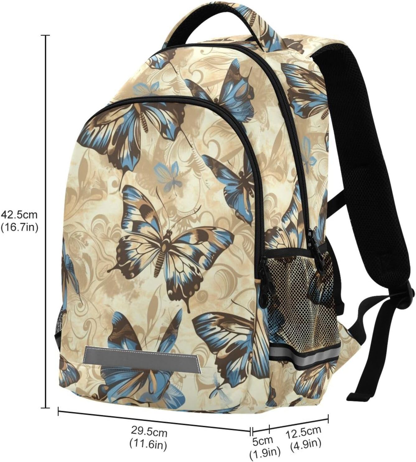 senya Travel Backpack Carry On Bookbags Blue Butterflies Pattern Bagpack with Reflective Strip and Mesh Side Pockets