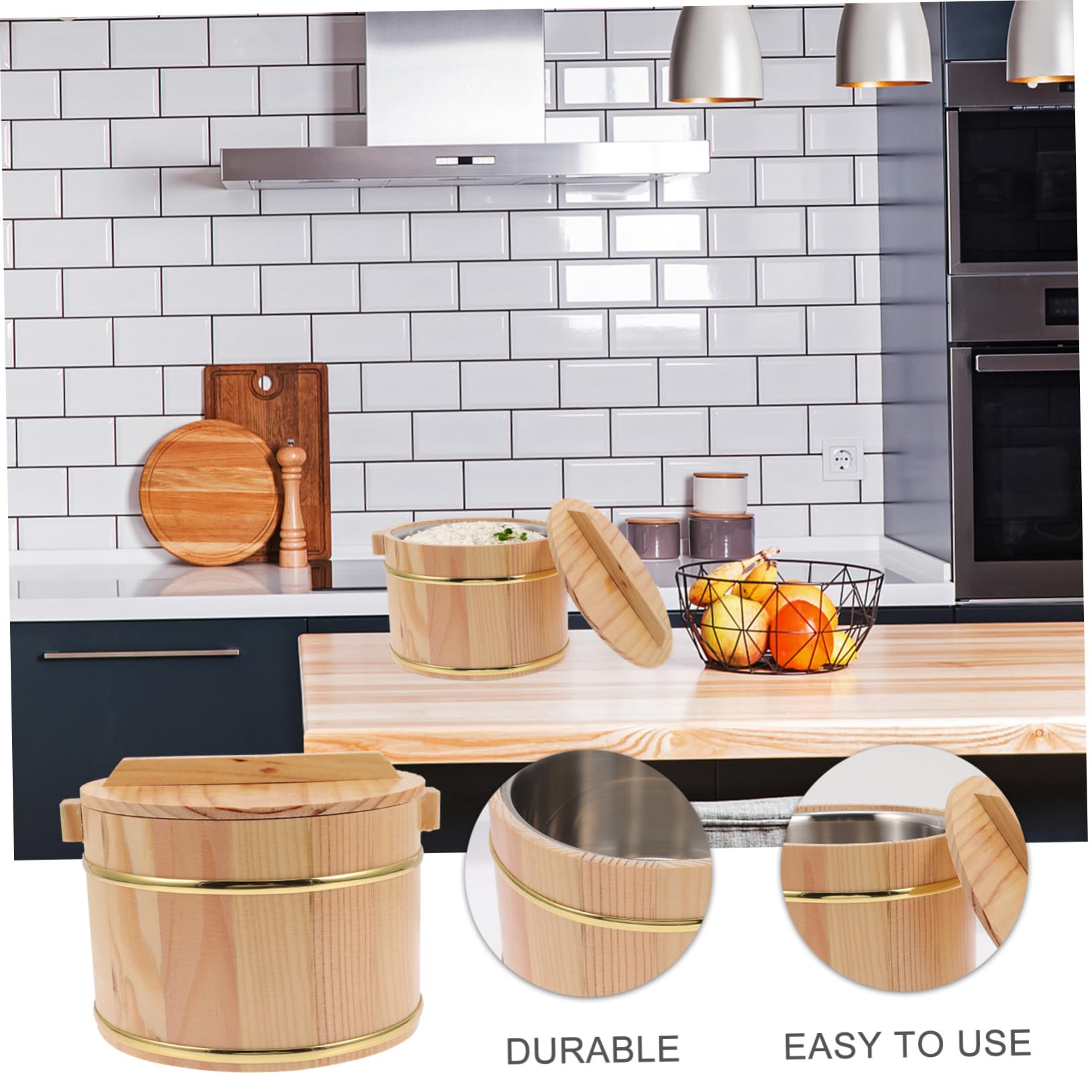 Contenitore Lucidata in Coperchio Manico Riso Legno o per con Stili multipli Superficie Anti-caldo Stili multipli Sushi Ristorante o Festa