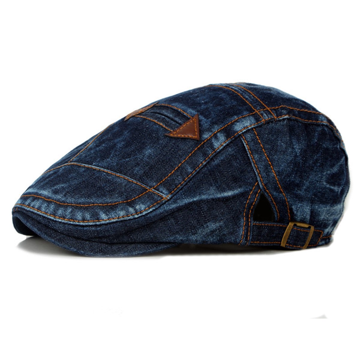 Himozoo Mens Denim Flat Cap Newsboy Ivy Irish Hats Jean Cabbie Scally Cap Duckbill Hat (Dark Blue)