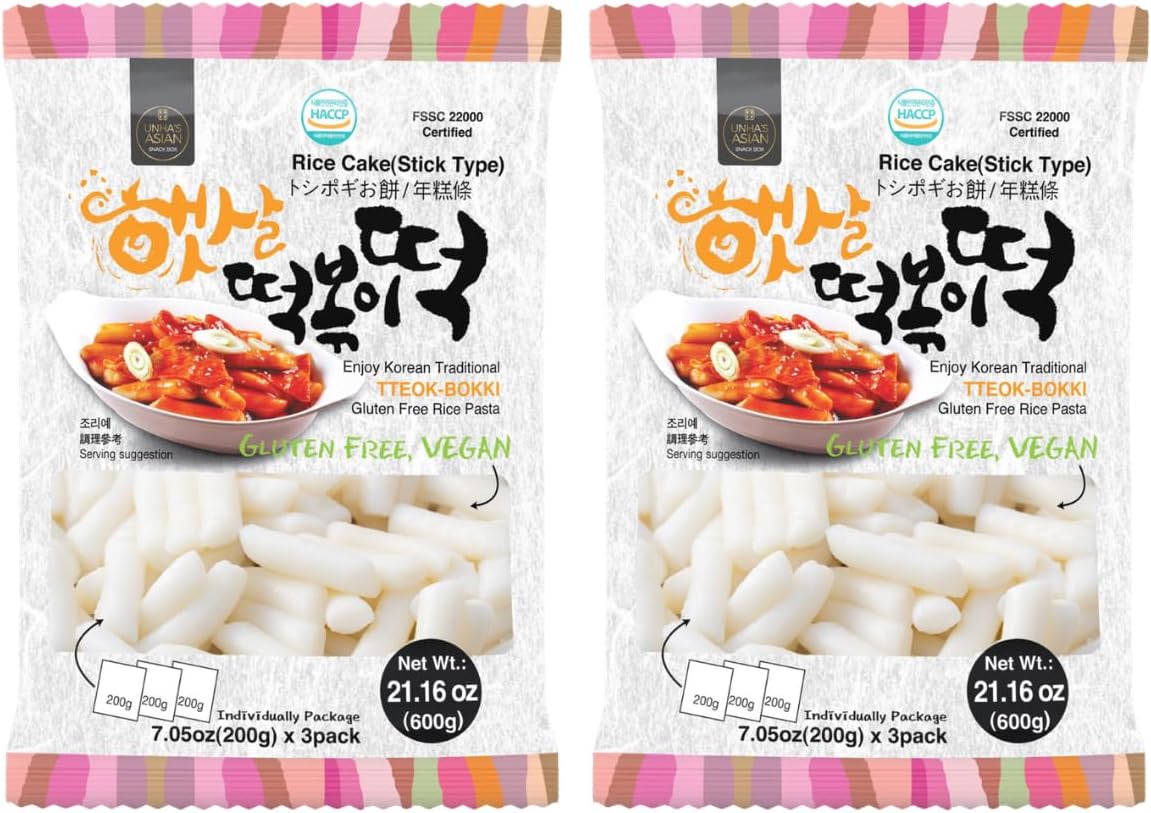 Korean Rice Cake Tteokbokki Stick – 2 Pack (3 Individual Package X 2 Pack) Vegan, Non-GMO, Gluten Free, Tteok Rice Cakes Food Pasta 21.16 oz Per Pack