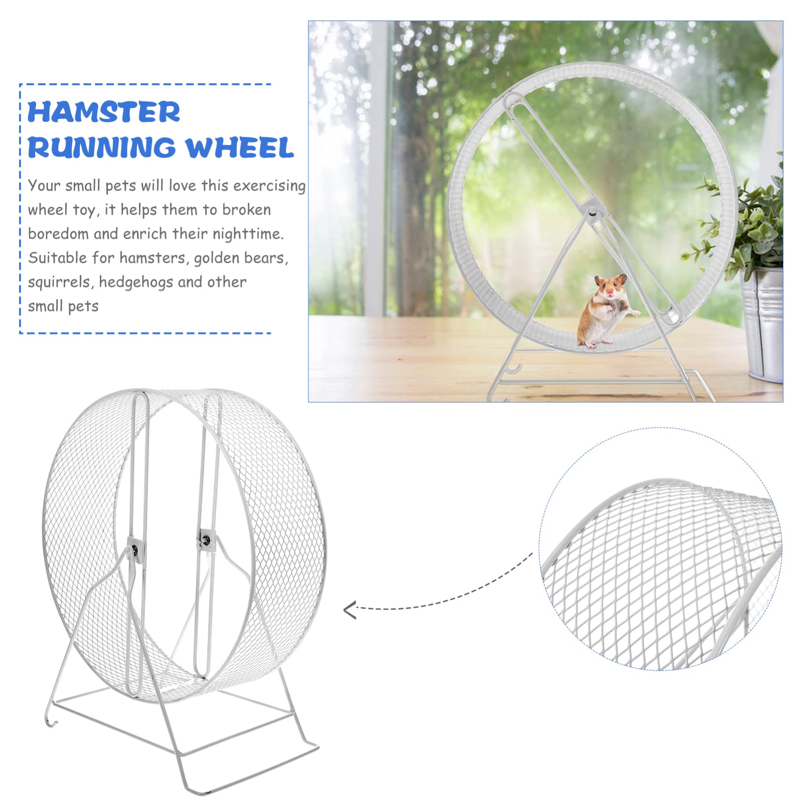Rueda de Hámster Silenciosa de Hierro Color Claro para Mascotas | Funcionamiento Seguro, Juego de Ejercicio para Hámster y Pequeños Animales, Soporte Estable