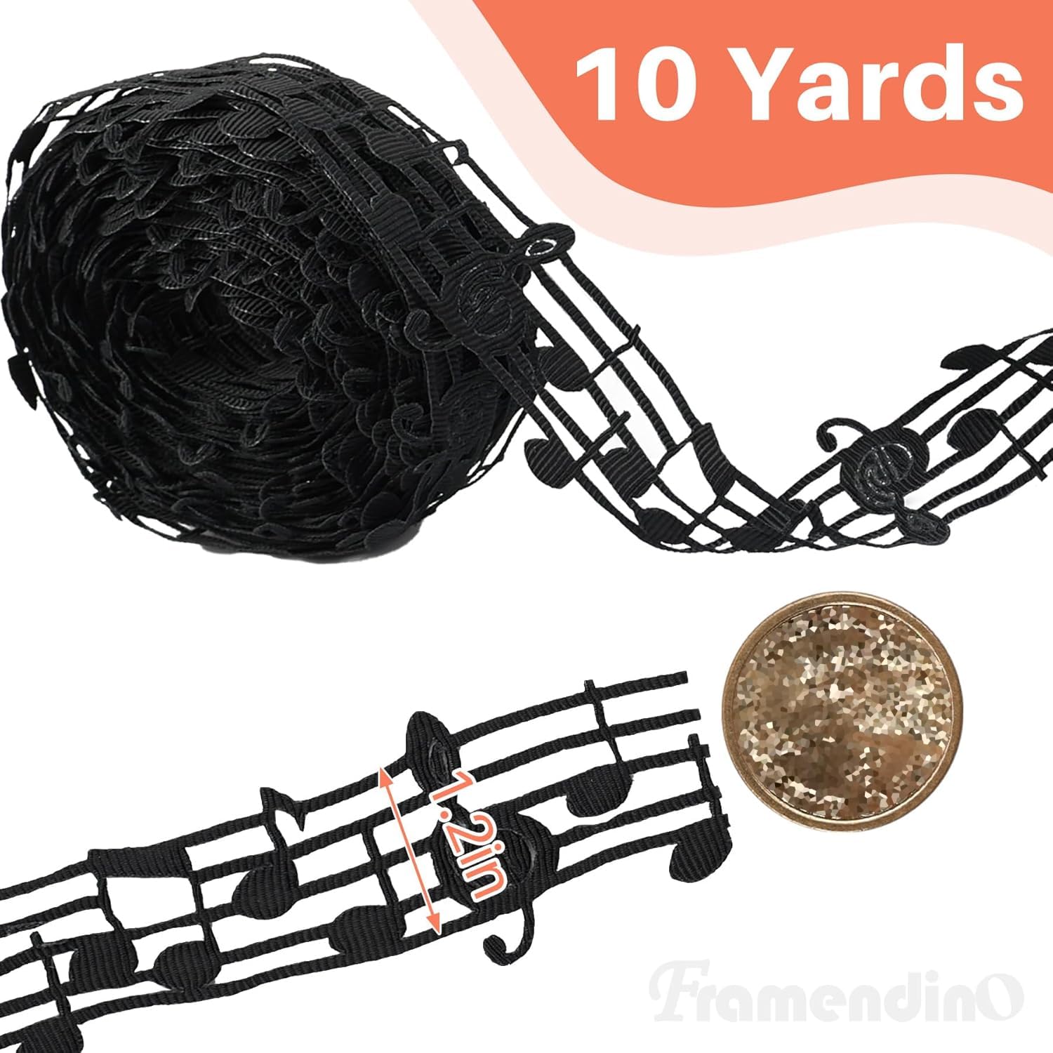 Nastro Nero Con Note Musicali 9,1 M X 30 Mm | Framendino In Poliestere, Per Regali, Craft, Decorazioni Feste A Tema Musica