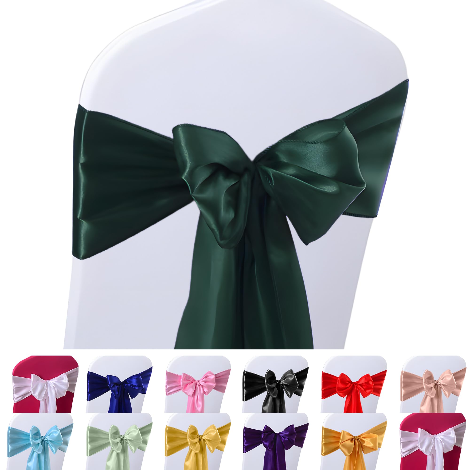 Vibera 50 bandas de satén verde bosque para sillas de boda, lazos de silla, lazos para sillas, bandas para sillas plegables, decoración del hogar para fiestas de Acción de Gracias (verde bosque, 7 x