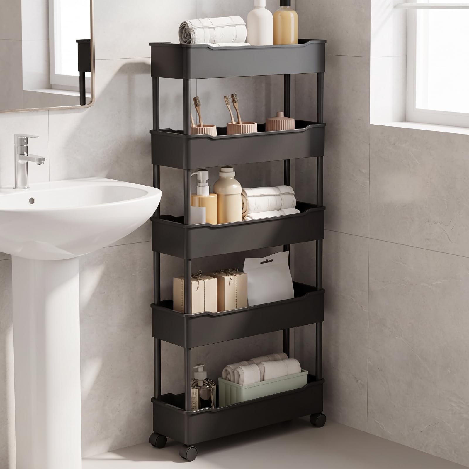 Armadietto con Ruote Scorrevole Scaffale con Ruote, Visibile, Scaffale Ripiani, per, Bianco, 20CM