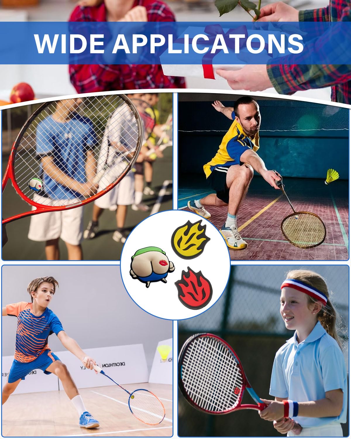 4Pcs Amortiguador Raqueta Tenis, Antivibrador de Vibración de Silicona con Diseño de Dibujos Animados, Amortiguador para Raqueta de Tenis, Raquetas de Bádminton y Raquetas — view 6