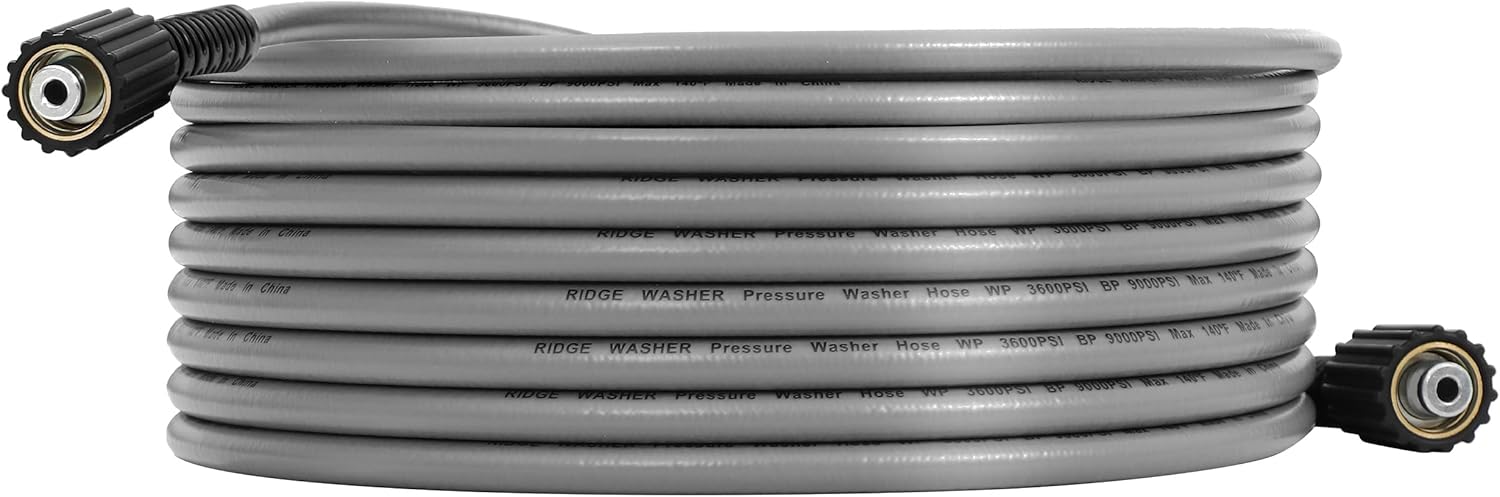 RIDGE WASHER Pressure Washer Hose 25FT, Kink Resistant Hoses Replacement with M22 14 Fitting, 1/4 Inch Power Washer Hose’s Applied for Most Pressure Washer Accessories, 3600 PSI