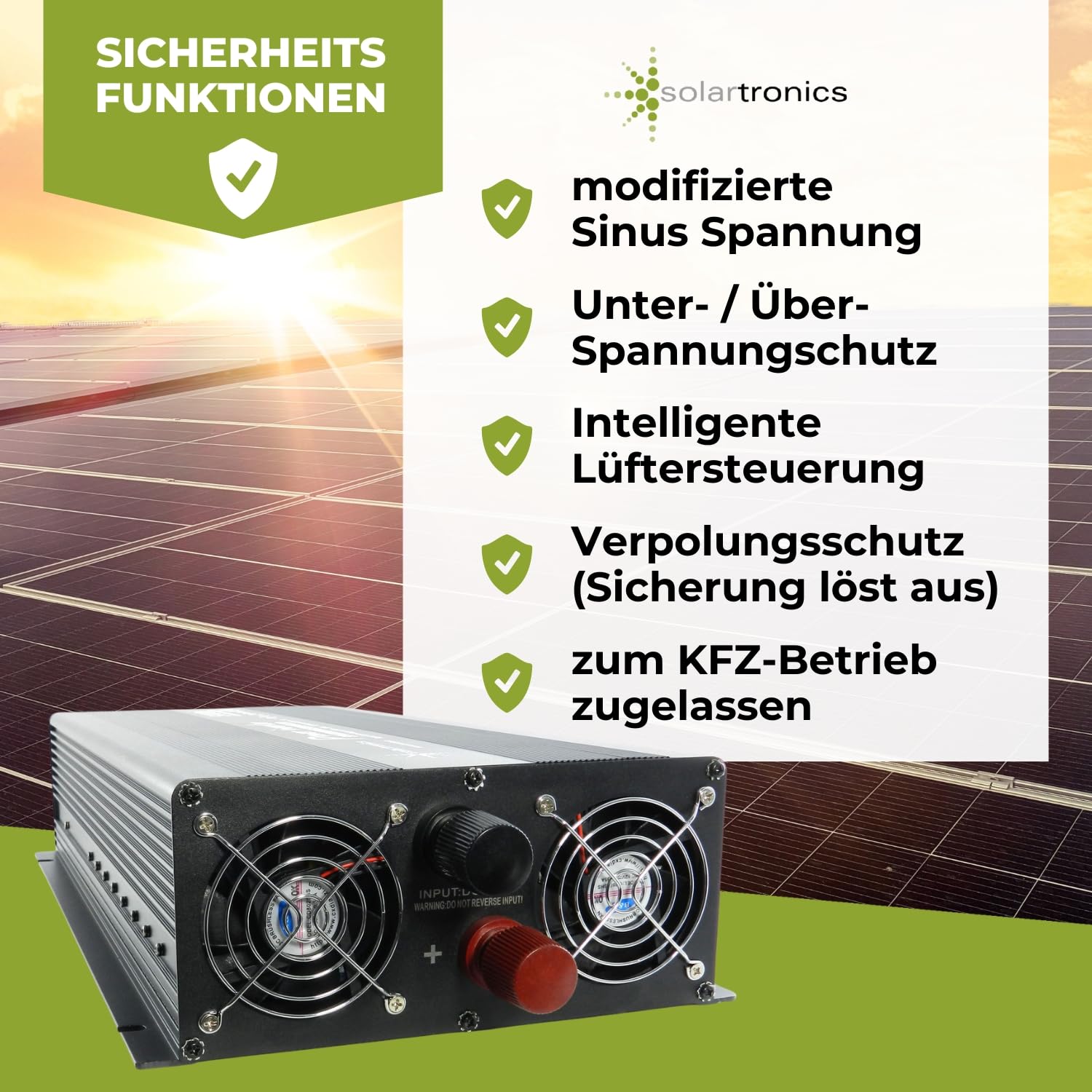 Solartronics NM5000 przetwornica napięcia 24 V 230 V zmodyfikowana sinus 5000 W - przepięcie 10000 W - falownik mocy 24 V na 230 V transformator prądowy ze złączem Schuko i USB konwerter falownika