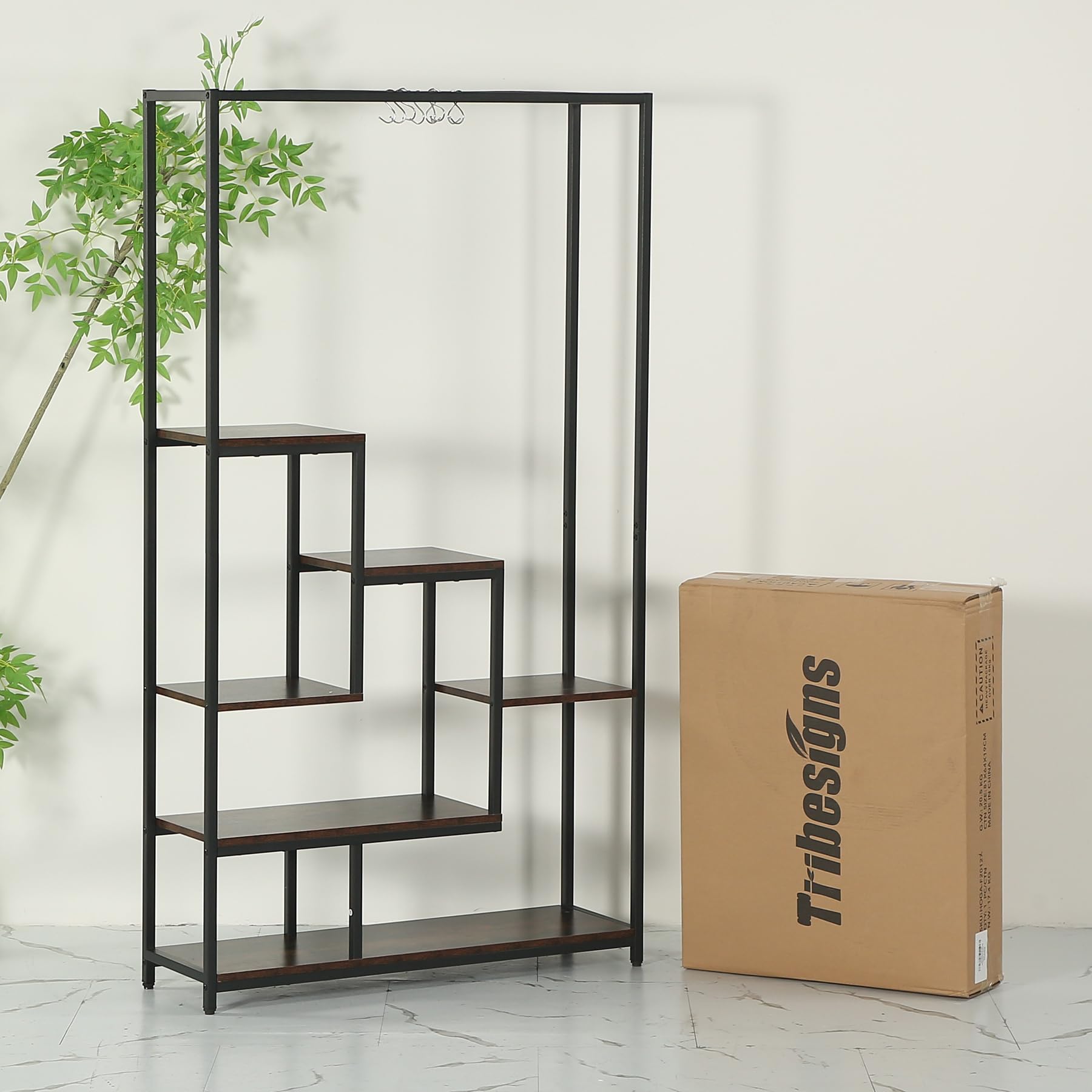 Tribesigns Soporte alto para plantas de interior de 5 niveles, estante de metal de 180 cm con 10 ganchos para colgar en S, estante de exhibición multiusos para bonsái de flores para interiores