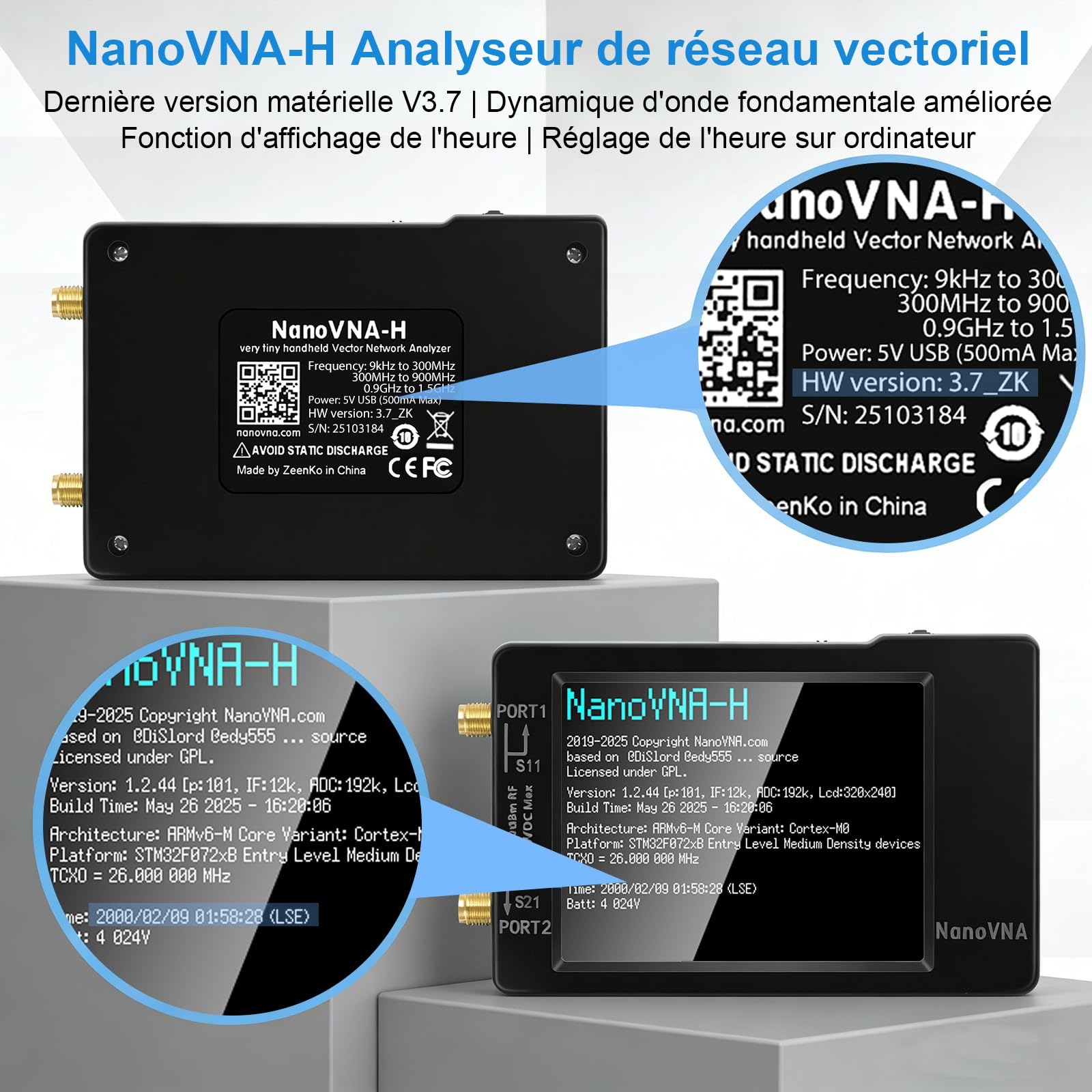 AURSINC Nanovna-H Analyseur réseau vectoriel 10 kHz - 1,5 GHz HF VHF UHF Analyseur d'antenne Mesure des paramètres S, Rapport d'onde Stationnaire de Tension, Retard, Table de Smith Version REV3.7