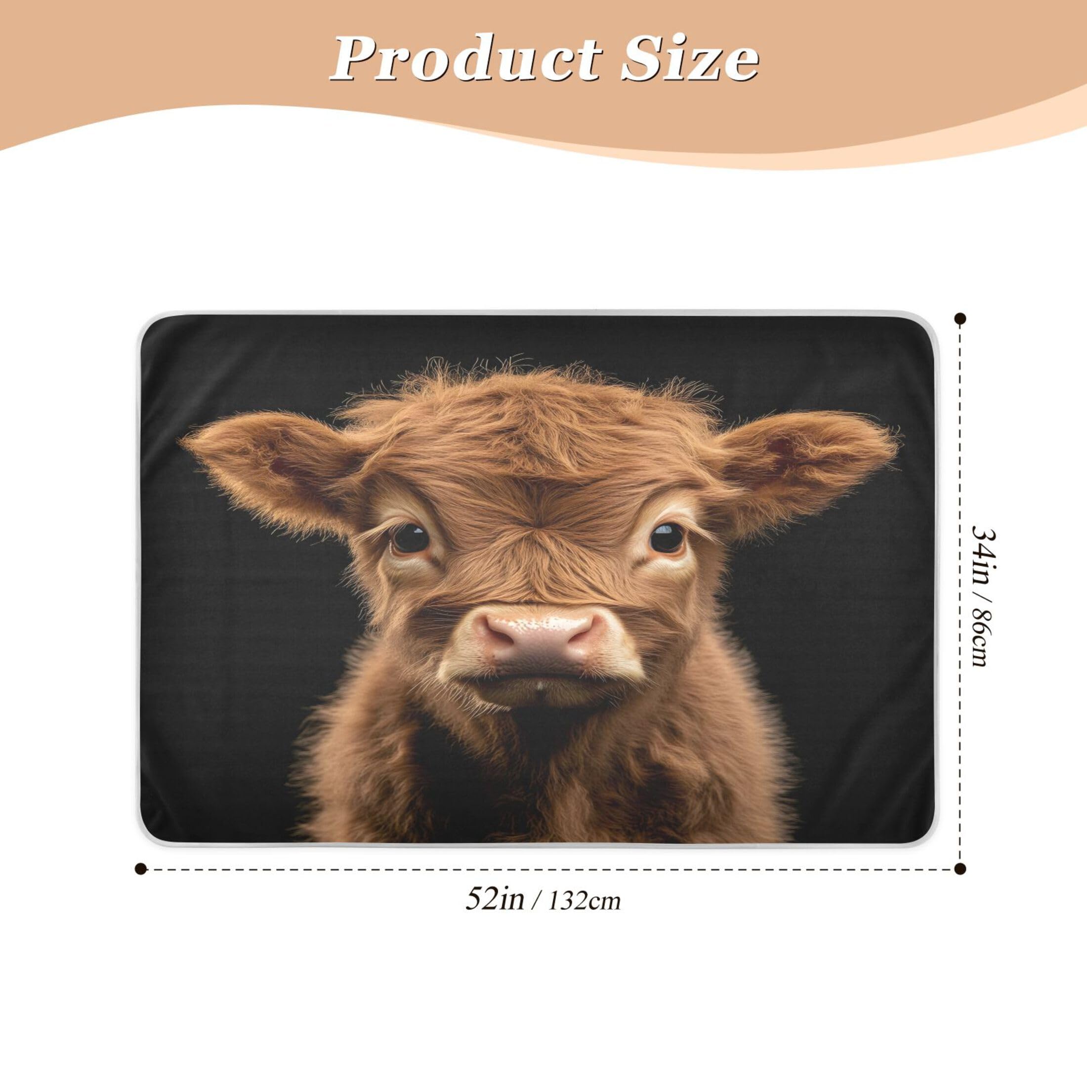 Takiito Cure Highland Cow Bed Pad Reusable Bed Underpad Washable Waterproof Leak-Proof Quick Dry Incontinence Pee Pad for Toddlers Kids Adults Pets 34x52 in