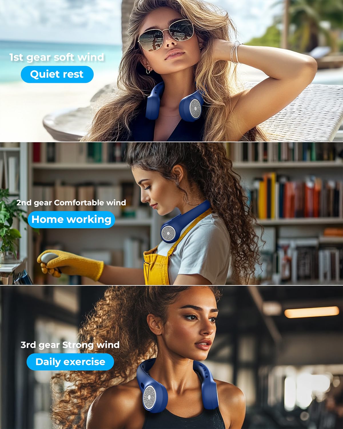 Neck Fan, Neck Fans Portable Rechargeable, Upgrade 360° Cooling
