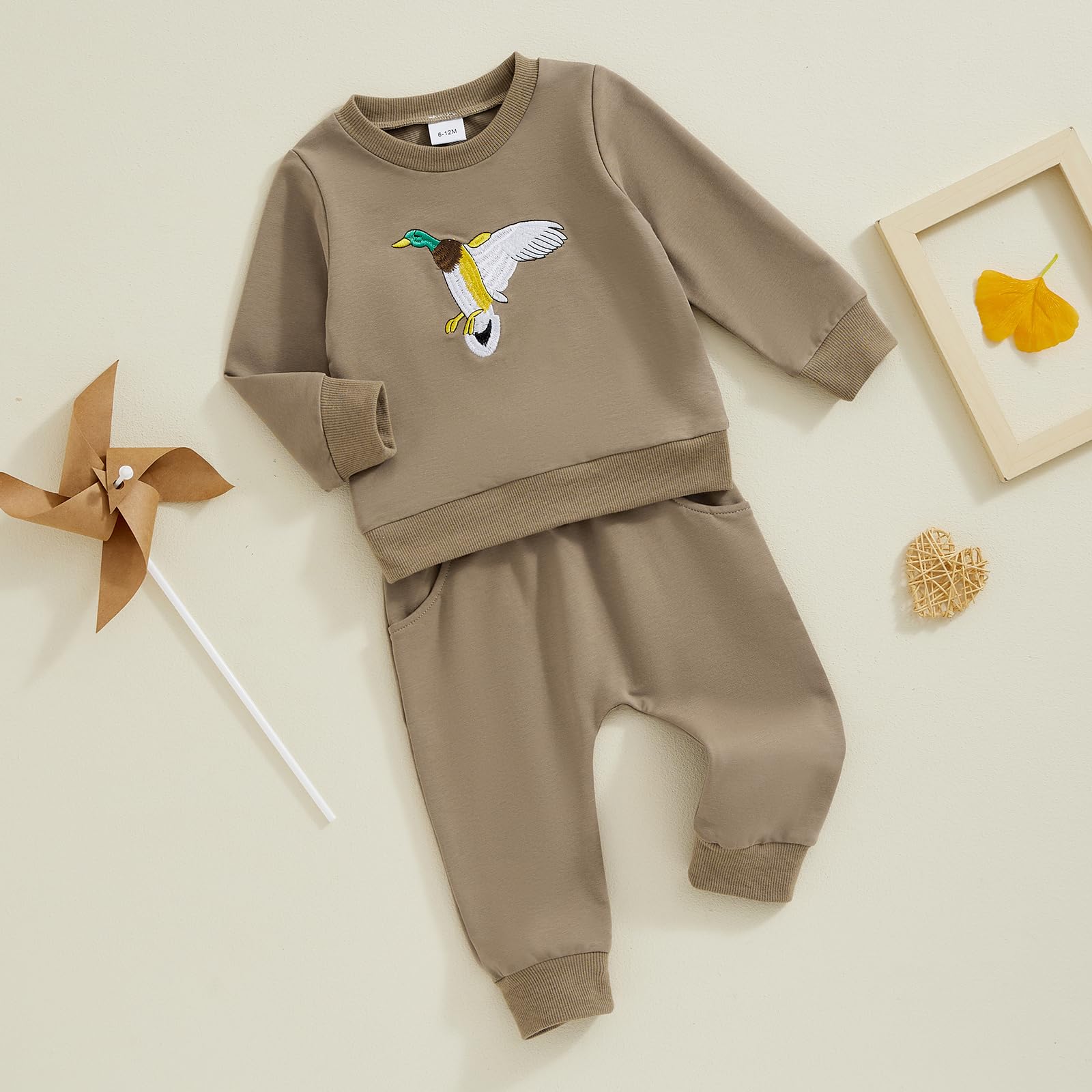 Gaono Duck Hunting Baby Clothes Long Sleeve Mallard Duck Sweatshirt and Jogger Pants Set Toddler Boy Fall Winter Clothes (Khaki, 12-18 Months)