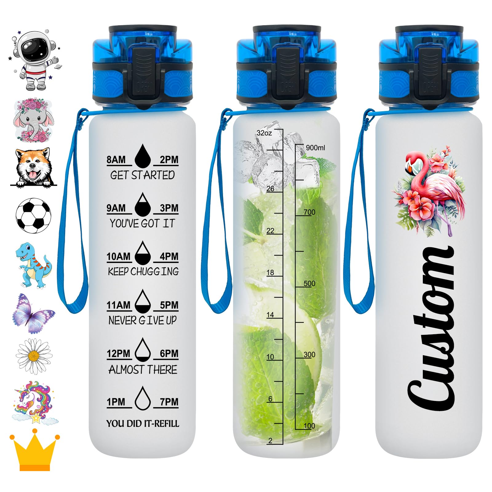 Akmxem Personalized Water Bottles with Time Marker Custom 32oz Motivational Water Bottle Bpa Free Plastic Sports Water Bottle with Name for Fitness,