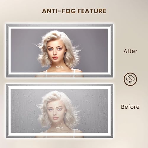 Miniatura 5 de WTTY Espejo de baño LED de 60 x 30 pulgadas con retroiluminación RGB y luz frontal, espejo LED regulable continuo para baño, espejo de tocador de