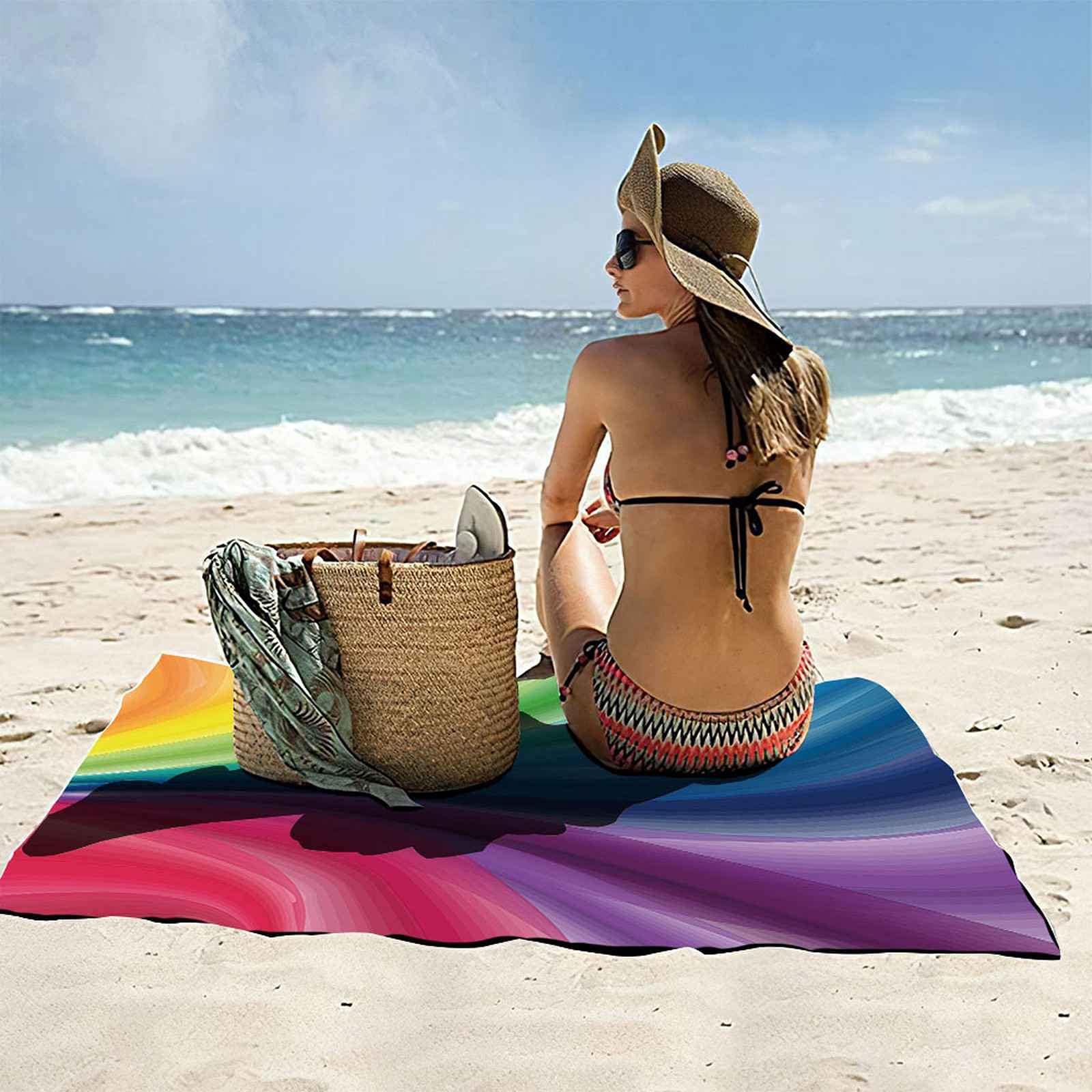 Telo Da Mare 3D Stampa A Righe Stampato Asciugamano Da Spiaggia 100x200cm Asciugamano Microfibra Grande Antisabbia Leggero Telo Mare Per Sport Piscina Viaggi In Famiglia Vacanze