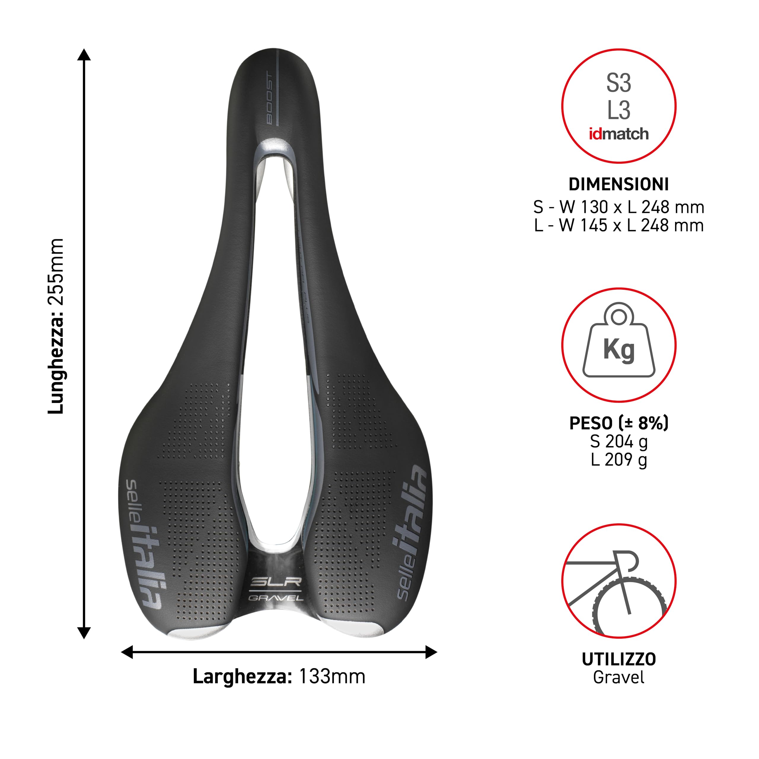 Selle Italia SLR Boost Gravel TI 316 Superflow - Sella Bicicletta Gravel, Bici da Corsa Comoda in Gel, Foro Superflow, Inserti Hi-viz