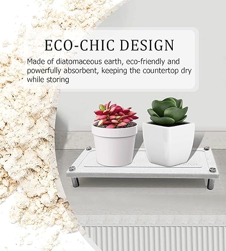Miniatura 4 de Bandeja de secado de piedra para fregadero de baño y encimera de cocina, bandeja de fregadero de piedra de secado rápido con protección de pies de